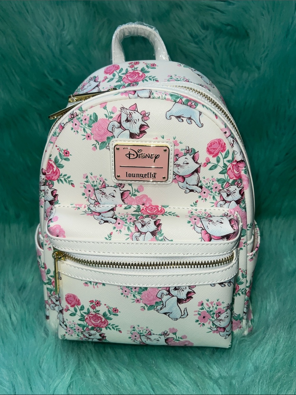 NWT Loungefly Disney Floral Marie Mini Backpack in White and Pink